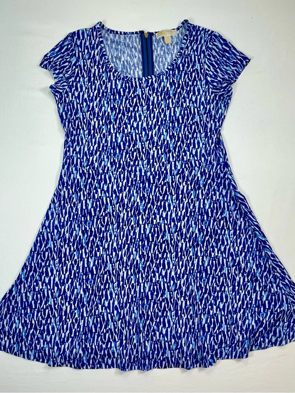 Michael Kors Royal Blue Printed Scoop-Neck Short Sleeve Mini Dress L